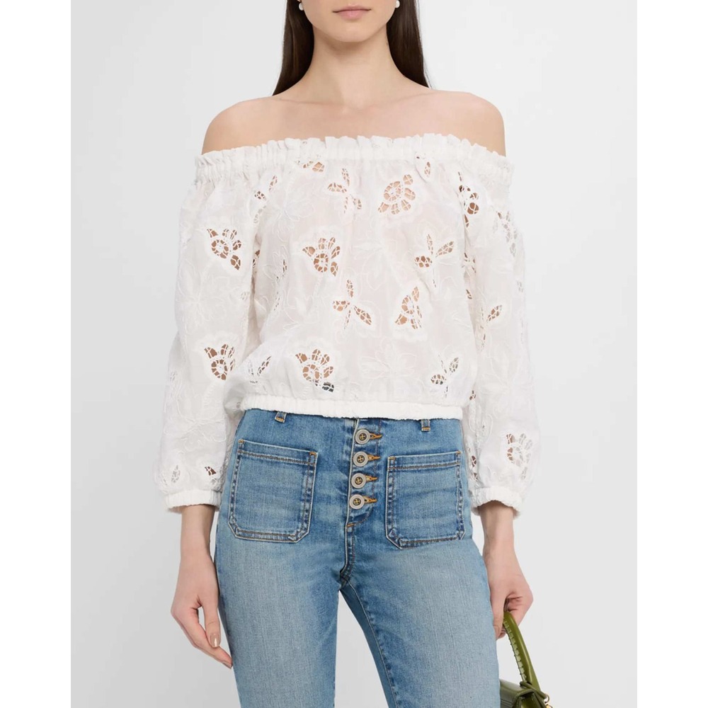 Ramy Brook Rosalia Embroidered Off-Shoulder Top Blouse‎
